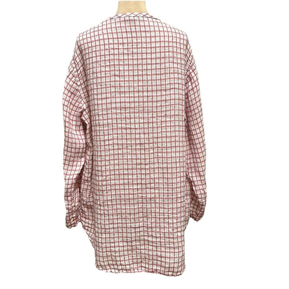 Flax Women's 100% Linen Button Front Plaid Tunic Top Lagenlook Size L White Red - Picture 4 of 14